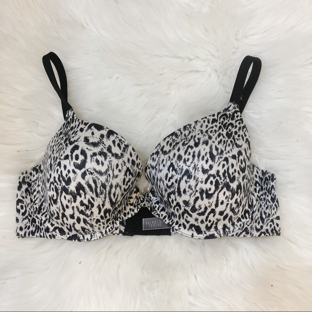 Victoria’s Secret Black & White Leopard Print Lined Demi Bra Size 34D